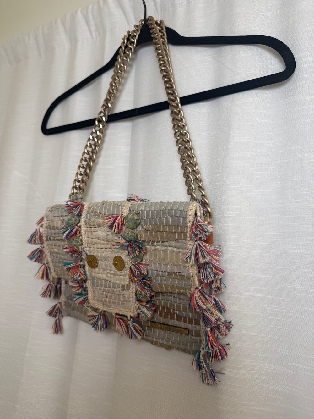 Kooreloo Woven Tassel Crossbody Bag Gray Multi Fringe Chain Designer Handbag - Picture 5 of 17